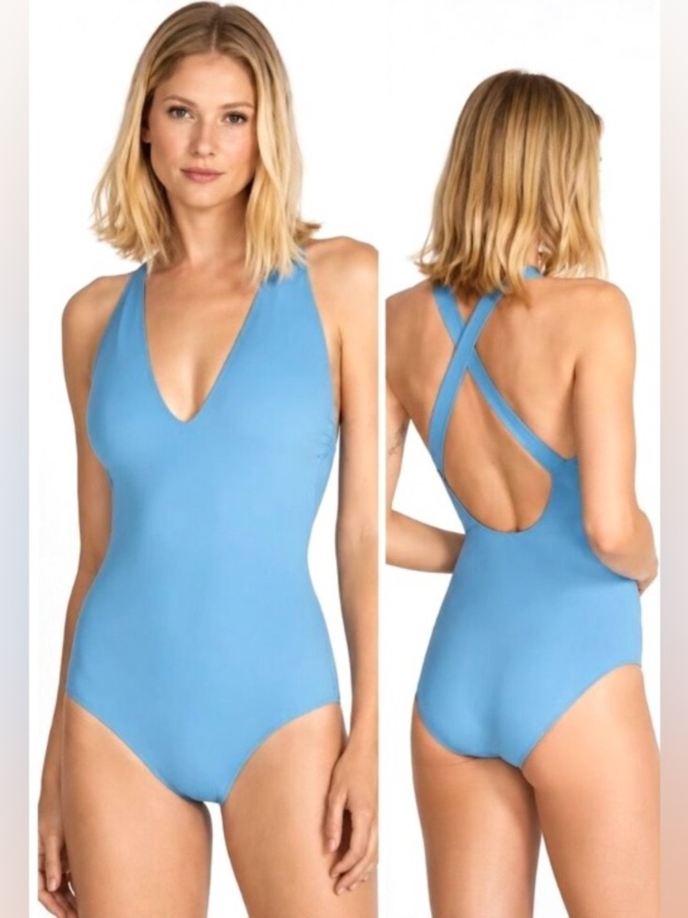NWT Calme By Johnny Was SZ Small Della Blue Cross Back One Piece Swimsuit Women